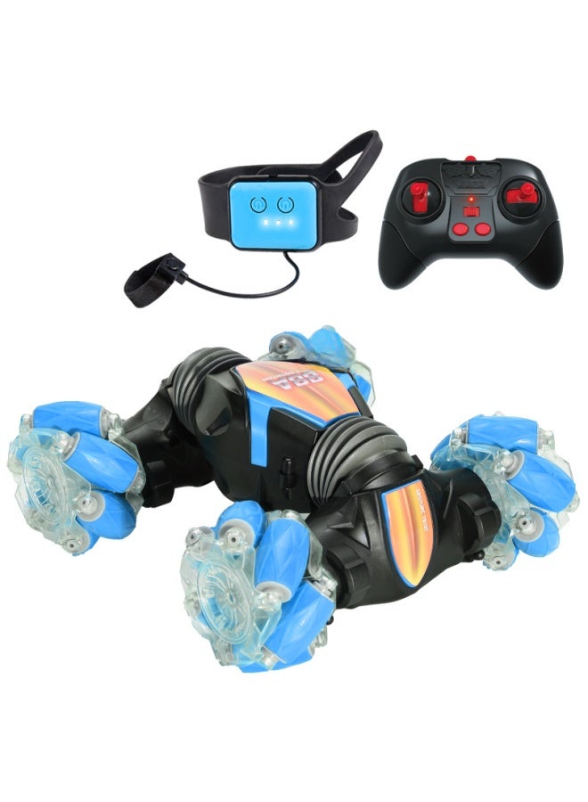 Loquat Gesture Sensing Stunt Light Four-wheel Drive Twist Car Street Stall Electric Children's Toy Remote Control Car-Color:*dual Remote Control Conventional Wheel-blue-88b (21cm) 0.66kg - Image 2