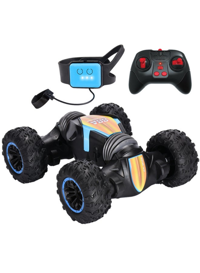 Loquat Gesture Sensing Stunt Light Four-wheel Drive Twist Car Street Stall Electric Children's Toy Remote Control Car-Color:*dual Remote Control Conventional Wheel-blue-88b (21cm) 0.66kg - Image 1