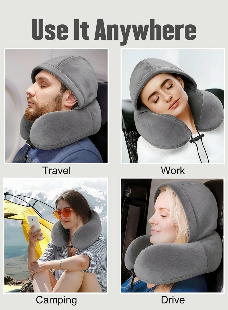 هيروكس وسادة رقبة للسفر، وسائد سفر للطائرات، وسادة رقبة للسفر مصنوعة من إسفنج الذاكرة النقي 100%، وسادة طيران قابلة للتعديل، ملحقات طائرة محمولة مع قناع للعين، سدادات أذن، حقيبة حمل (رمادي داكن) - Image 5