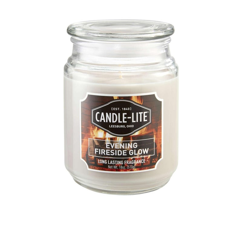 CandleLite Scented Evening Fireside Glow Fragrance One 18 oz SingleWick Aromatherapy Candle with 110 Hours of Burn Time OffWhite Color Jar