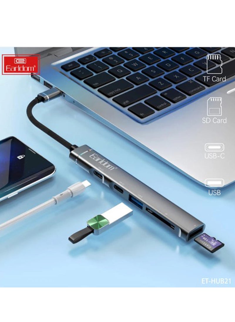 Earldom 5 in 1 adapter docking station USB type-C HUP21 for computer and mobile phone , High quality mini , Multi-port (2 USB type-C, USB 3.0, TF support , SD support)  - Image 5