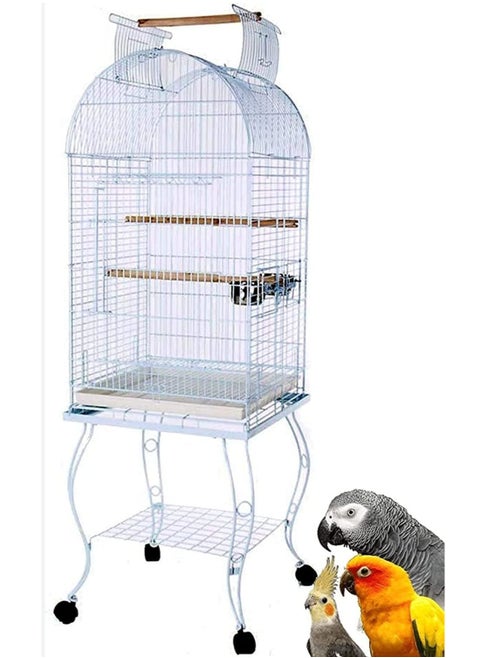 parrot Bird cage with rolling stand 2 wood stick 2 Food Container large with top stand for big parrots such as casco cocatoo,conure,Parakeet,Budgerigar,Fischer Lovebird,cockatiel
