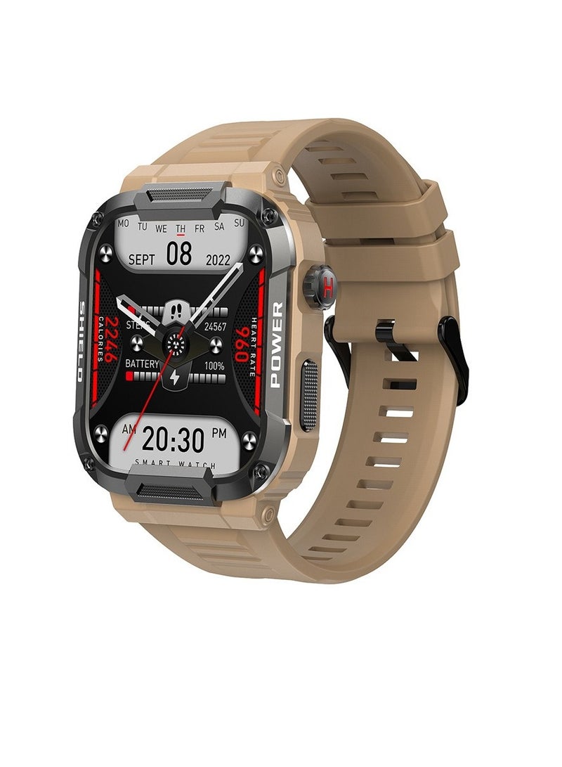 MK66 Rugged Smart Watch, Lightweight And Comfortable Smart Wrist Watch, Durable Magnetic Charging Smart Fitness Tracker With Heart Rate Monitoring, (1pc, Brown)