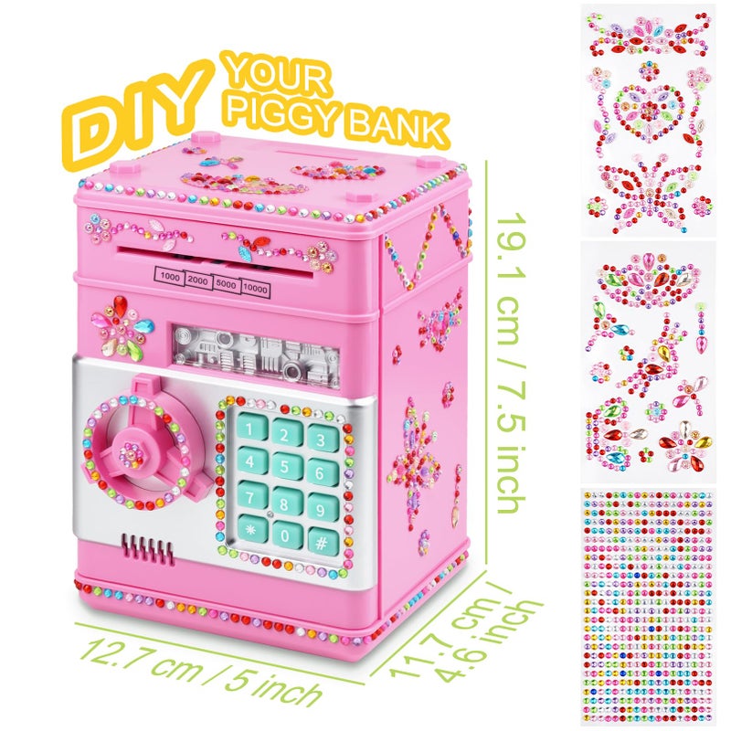 Ranphykx Piggy Bank for Kids Girls Boys with Password Code Lock Cash Coin Can Piggy Bank Girls Electronic Money Safe Bank for Kids Money Box with DIY Diamond Sticker Gift for 4 7 8 9 10 11 Year Old Boys - Image 5