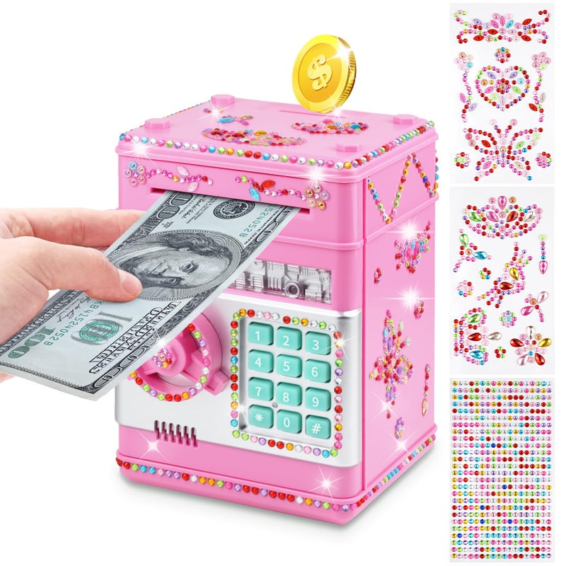 Ranphykx Piggy Bank for Kids Girls Boys with Password Code Lock Cash Coin Can Piggy Bank Girls Electronic Money Safe Bank for Kids Money Box with DIY Diamond Sticker Gift for 4 7 8 9 10 11 Year Old Boys - Image 1