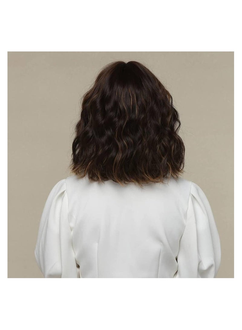 إستيل شعر مستعار مصنوع من الألياف المقاومة للحرارة مع غرة للنساء، شعر مستعار كامل ذو مظهر طبيعي، بني متدرج - Image 2
