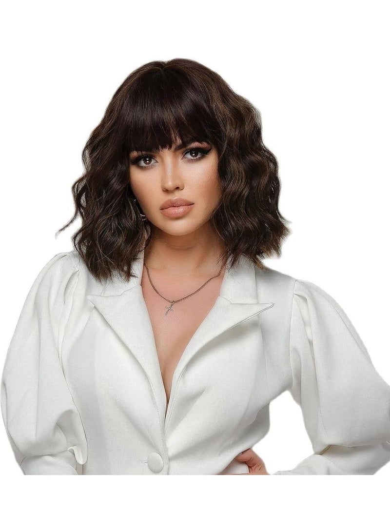 إستيل شعر مستعار مصنوع من الألياف المقاومة للحرارة مع غرة للنساء، شعر مستعار كامل ذو مظهر طبيعي، بني متدرج - Image 1