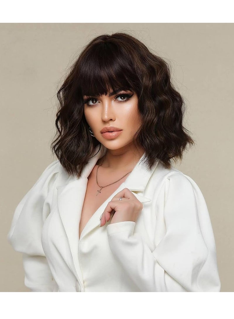 إستيل شعر مستعار مصنوع من الألياف المقاومة للحرارة مع غرة للنساء، شعر مستعار كامل ذو مظهر طبيعي، بني متدرج - Image 3