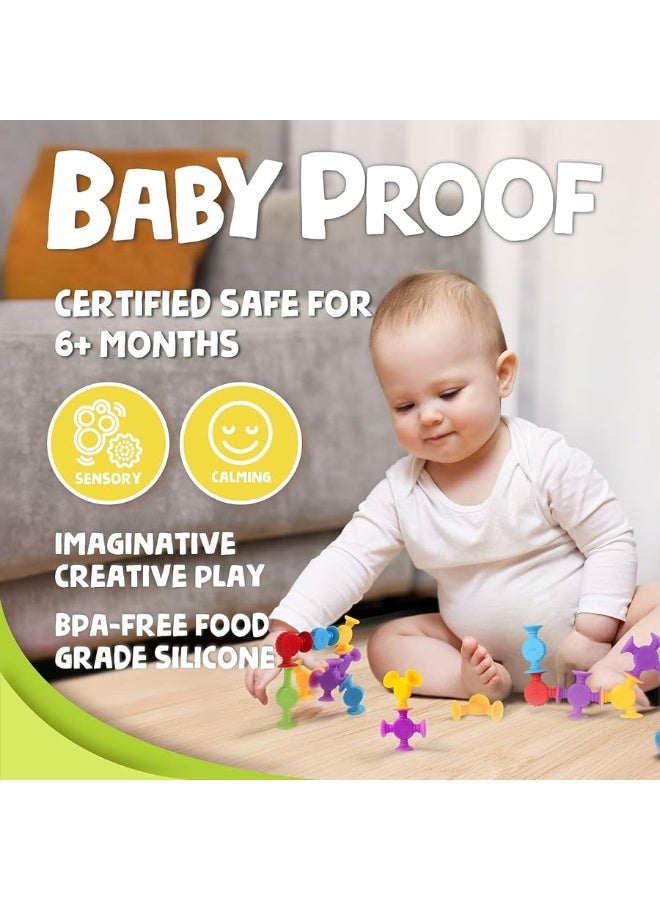 BUNMO Suction Bath Toys Connect Build Create Bath Toy Hours of Fun Creativity Fine Motor Skills Captivating Stimulating Sensory Toy NonMouthable Toy 3 Textured 10 Pack - Image 2