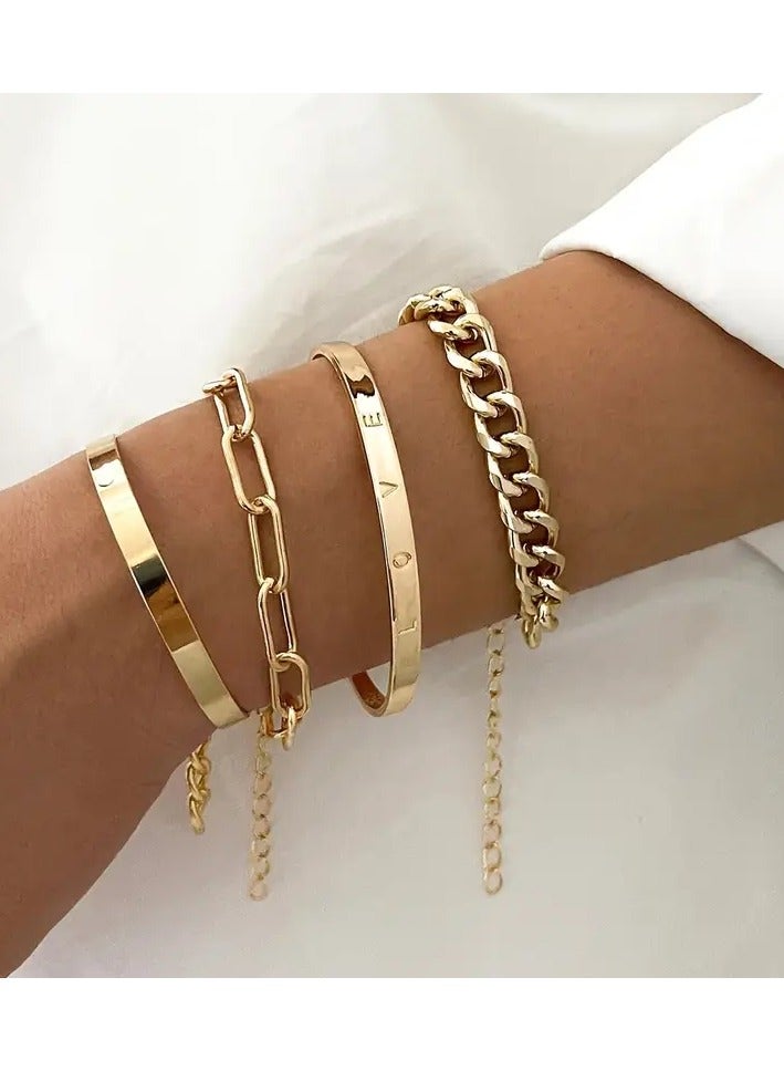 جلوسكي 4pcs مجموعة سوار سبائك boho أنيقة ، سلسلة وصلات وحروف سحر ، متعددة الاستخدامات اليومية والحفلات الملابس ، مجموعة المجوهرات طوال الموسم - Image 1