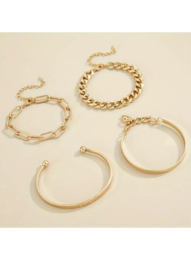 جلوسكي 4pcs مجموعة سوار سبائك boho أنيقة ، سلسلة وصلات وحروف سحر ، متعددة الاستخدامات اليومية والحفلات الملابس ، مجموعة المجوهرات طوال الموسم - Image 2