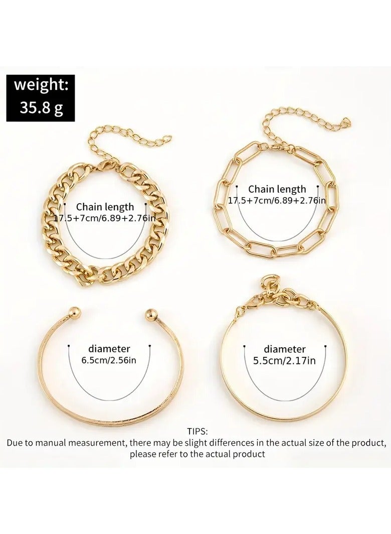 جلوسكي 4pcs مجموعة سوار سبائك boho أنيقة ، سلسلة وصلات وحروف سحر ، متعددة الاستخدامات اليومية والحفلات الملابس ، مجموعة المجوهرات طوال الموسم - Image 3