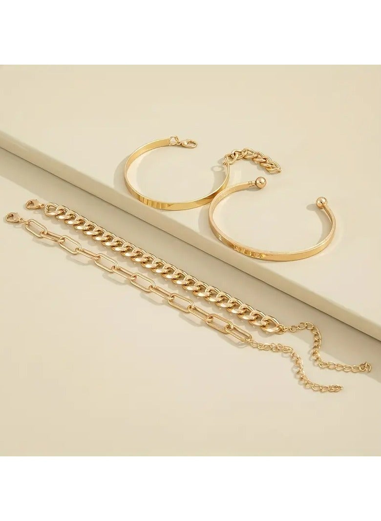 جلوسكي 4pcs مجموعة سوار سبائك boho أنيقة ، سلسلة وصلات وحروف سحر ، متعددة الاستخدامات اليومية والحفلات الملابس ، مجموعة المجوهرات طوال الموسم - Image 4