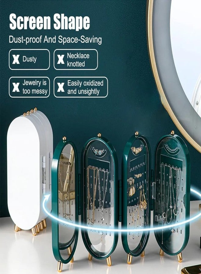 Tvoip Earring Organizer Stand，4-Layer Small Foldable Dustproof Jewelry Holder with 153 Holes For Women Earrings, Earring Backs, Necklaces,Display Jewelry Organizer (Green) - Image 3