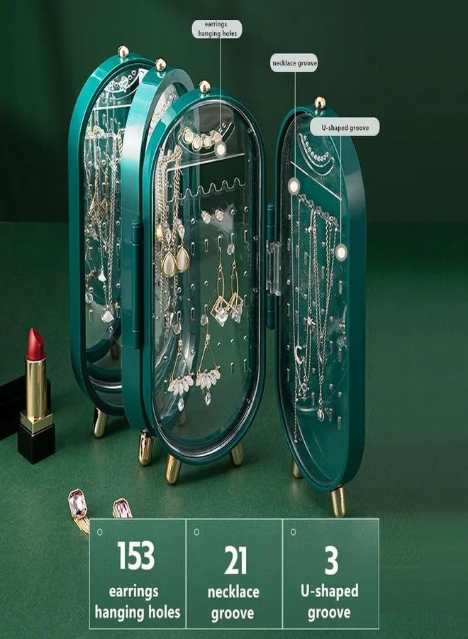 Tvoip Earring Organizer Stand，4-Layer Small Foldable Dustproof Jewelry Holder with 153 Holes For Women Earrings, Earring Backs, Necklaces,Display Jewelry Organizer (Green) - Image 2