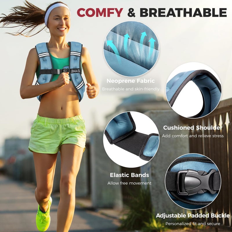 BAGAIL Comfort-Fit Weighted Vest for Woman, Even Weight Distribution, Faster Weight Loss, No-Chafe or Bounce for Walking & Running with Detachable Phone Pouch & Reflective Stripes (Available 5-30lbs) - Image 2