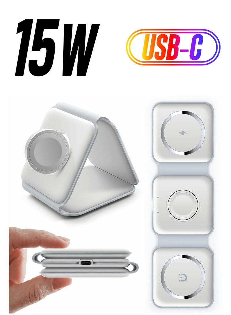 KASTWAVE Wireless Charging, 3 in 1 Wireless Charger,Wireless Magnetic Fast Charging Foldable Dock station Charger for iPhone 13/12/11/8/Pro/Max,for iWatch,forAirPods 3/2/Pro and for Samsung - Image 1
