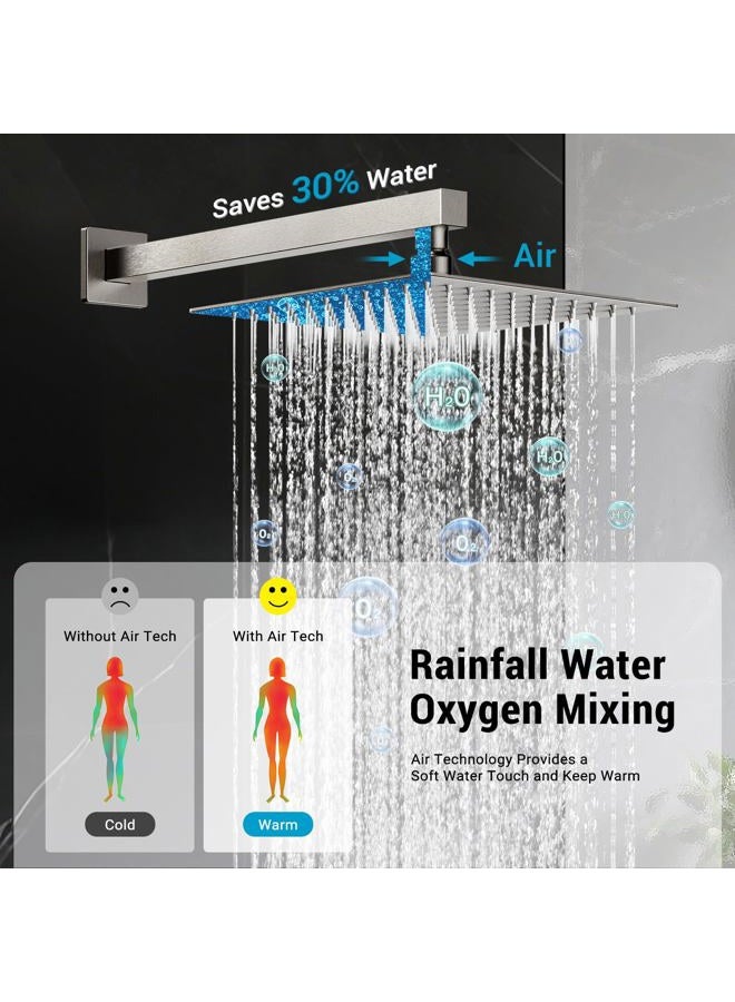 IUERASD Rain Shower Faucet Set Wall Mounted Rainfall with Tub Spout Shower Head System Rough-in Valve Body and Trim Included Brush Nickel (10 Inches) - Image 3