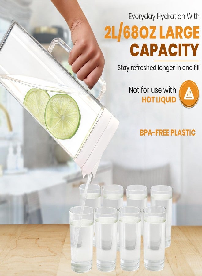 KitchenPrima SlimFit 2 Quart (2 Liter) pitcher with lid - Water jug for fridge door - Leakproof 64oz plastic pitcher with lid - Drink Container for Juice, Iced Tea, Coffee, BPA-Free Plastic, White - Image 4