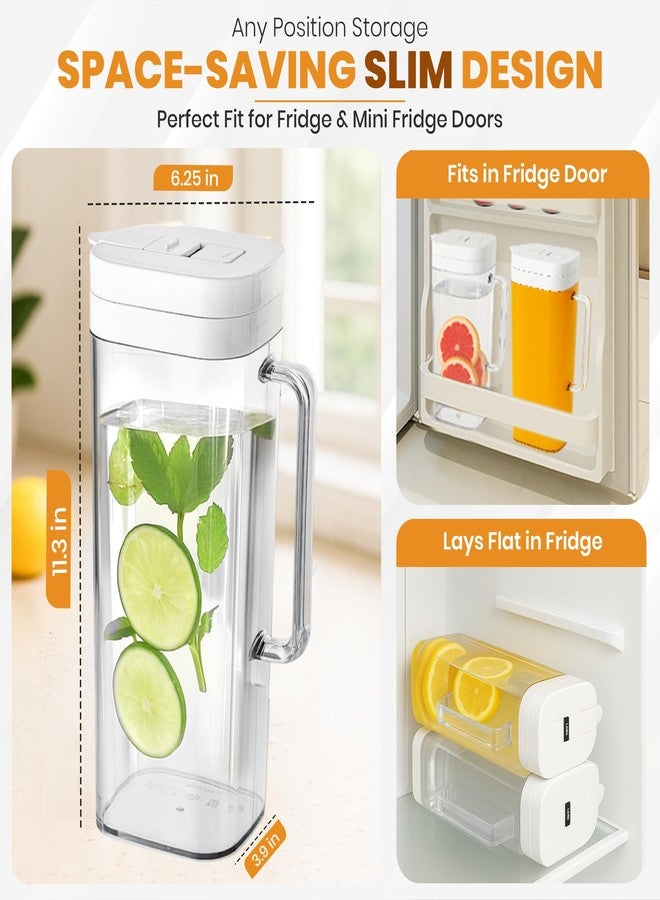KitchenPrima SlimFit 2 Quart (2 Liter) pitcher with lid - Water jug for fridge door - Leakproof 64oz plastic pitcher with lid - Drink Container for Juice, Iced Tea, Coffee, BPA-Free Plastic, White - Image 2