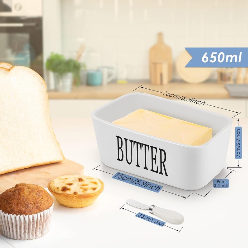 Stavae Ceramic Butter Dish Nordic Style Butter Box Butter Keeper Container Food Storage Candy Box Baking Dish with Wood Lid Knife Letter for Kitchen White - Image 4