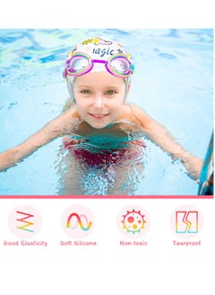 SYOSI Children's Swimming Set, 5 Sets of Children's Silicone Swimming Cap Swimming Goggles Glasses Nose Clip Ear Plugs Cartoon Pink Girls Underwater Glasses Goggles for Children Age 3-12 Years  - Image 3
