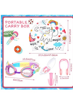 SYOSI Children's Swimming Set, 5 Sets of Children's Silicone Swimming Cap Swimming Goggles Glasses Nose Clip Ear Plugs Cartoon Pink Girls Underwater Glasses Goggles for Children Age 3-12 Years  - Image 5