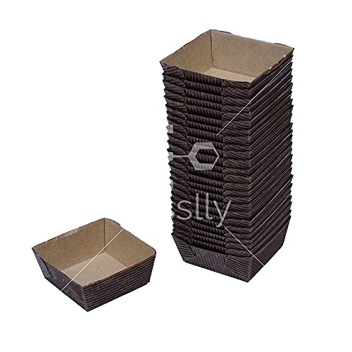 Esslly Bake N Serve Paper Brownie Tray | 40g Capacity | Brown Floret Design | Pack of 50 | Oven Safe, Non-Stick, Freezer Safe, Quality for Baking and Serving - Image 2