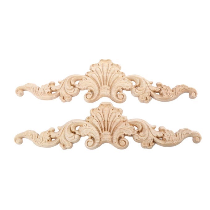 WOOD CARVED ONLAYS APPLIQUES CLEAR CARVING DETAILS OVERLAY CRAFT DECALS FOR CABINET WALL MANTELS DRESSER CLOSET TODDLER DOLL BED STAIRS DOOR FURNITURE DECOR2PACK 20X5CM79 X2