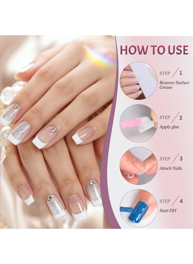 Ranrose 600PCS Short French Style False Nails Half Cover Nails Tips,White Short Acrylic Extension Finger Nail 12 Sizes with Box (French) - Image 1