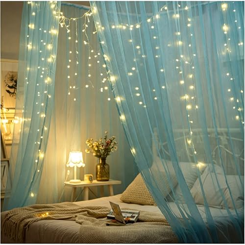 SpecialYou.in Special You Canopy Tent for Decoration Bedroom, Room Decoration Items for Bedroom, Unstitiched Blue Net Cloth for Decoration 5mtr with LED Light, Aesthetic Room Decor, Backdrop for Decor - Image 1
