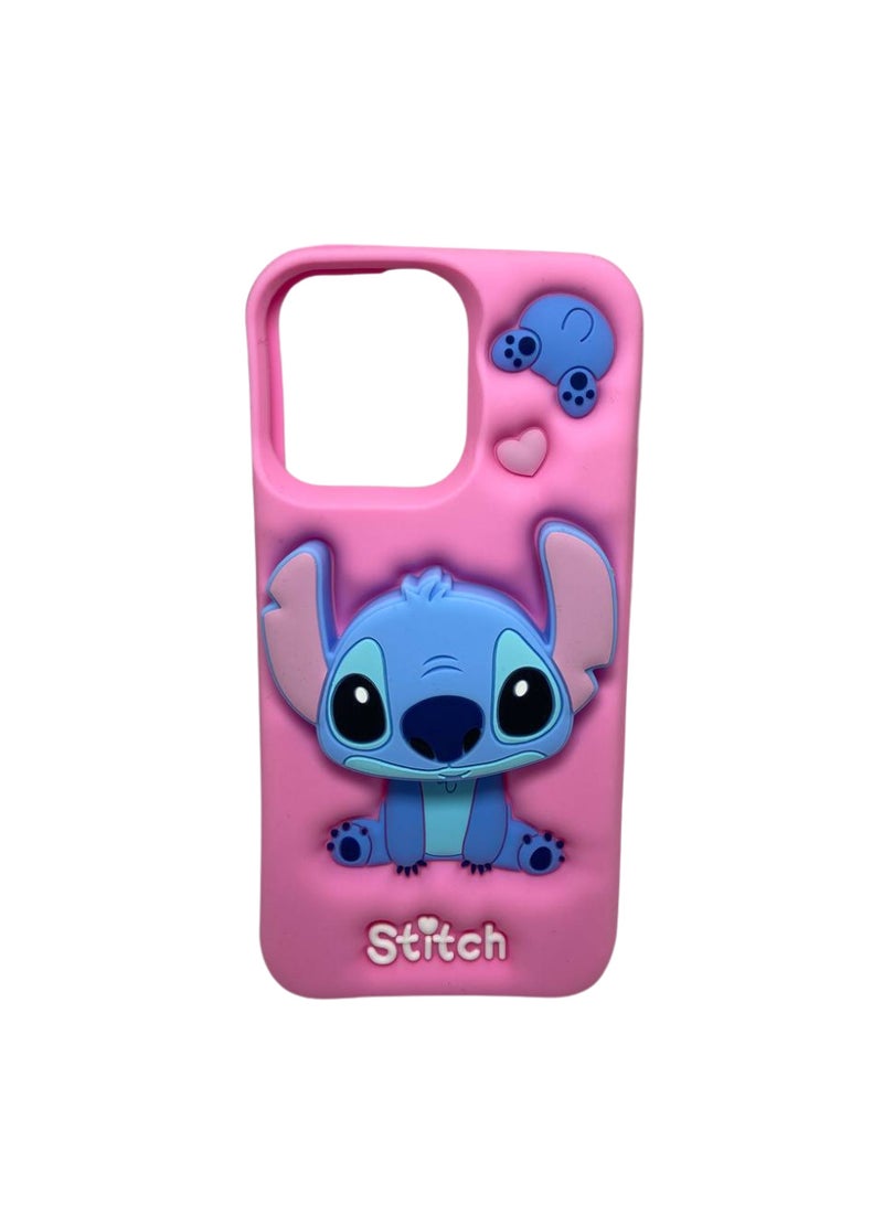Ecosystem Stylish 3D Cartoon Case Compatible for iPhone 13\14\15-Round Protection, Anti-Slip, Scratch-Resistant, and Fun Aesthetic Cover (Pink Stitch POP Socket) - Image 1