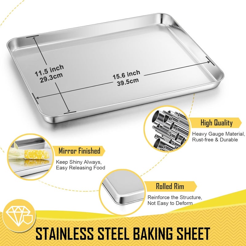 مجموعة صينية خبز مقاس 16 بوصة مع رف، صينية فرن ستانلس ستيل من جوي فير مع رف تبريد، للكوكيز واللحم المقدد واللحوم، غير سامة ومتينة، مقاومة للصدأ وآمنة للغسيل في غسالة الصحون - عبوة مزدوجة | صينية خبز ورف شبكي لتبريد الكوكيز وشوي الدواجن وشوي اللحم المقدد، متينة ومقاومة للصدأ، آمنة للغسيل في غسالة الصحون - Image 2