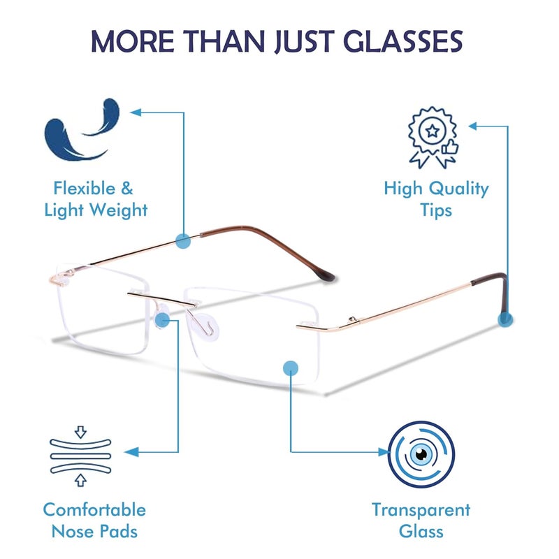 RedEx Rimless Rectangle Frame For Men & Women - Image 2