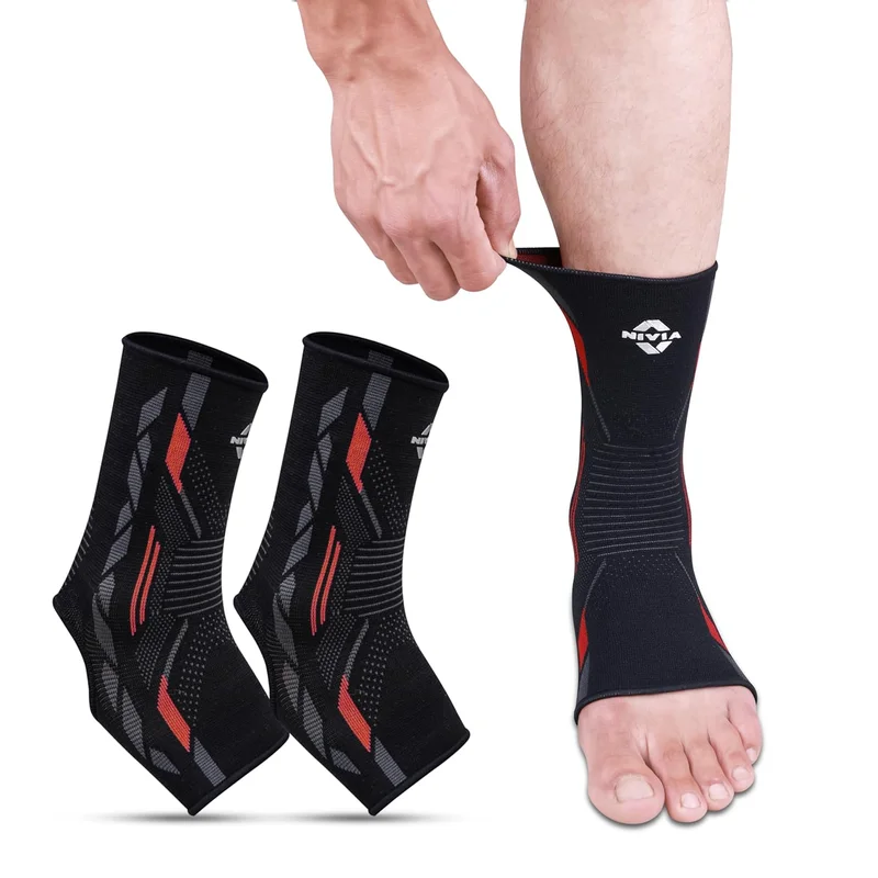 نيفيا Nivia Knitted Ankle Support - Breathable Compression Sleeve for Enhanced Stability and Pain Relief (Red, L)