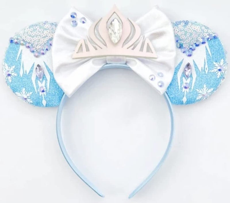 CLGIFT Costume Headwear Minnie Ears BlueSilver Small Frozen Inspired Elsa Ears Halloween Christmas Cosplay Costume Travel Formal Trips Family Photos Theme Party