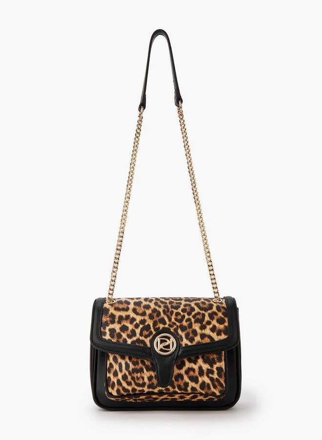 بابريكا Animal Print Crossbody Bag with Chain Strap and Flap Closure