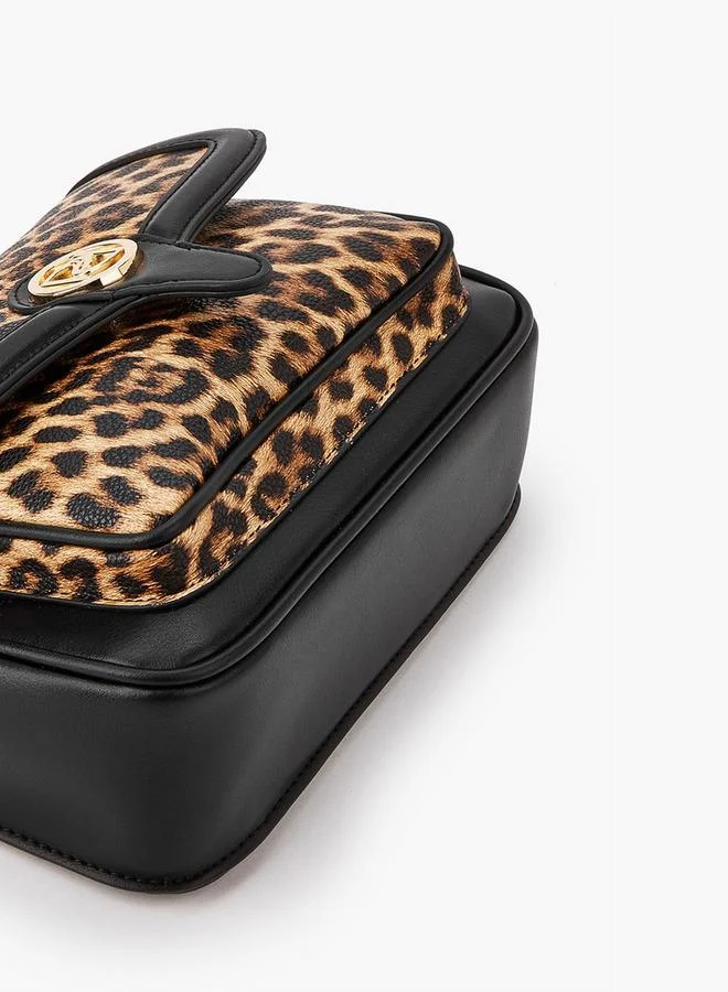 بابريكا Animal Print Crossbody Bag with Chain Strap and Flap Closure