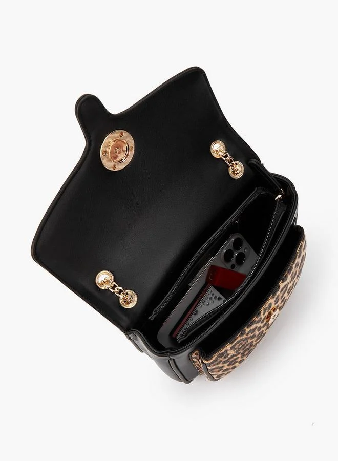 بابريكا Animal Print Crossbody Bag with Chain Strap and Flap Closure