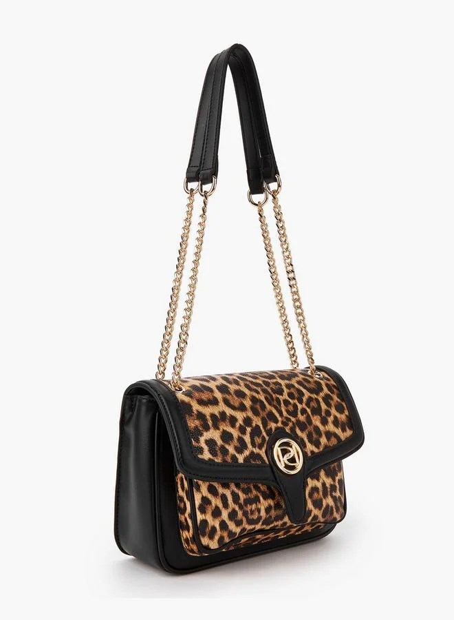 بابريكا Animal Print Crossbody Bag with Chain Strap and Flap Closure