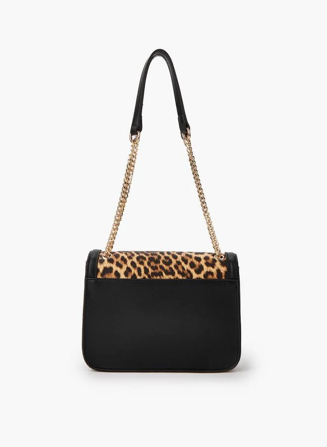 بابريكا Animal Print Crossbody Bag with Chain Strap and Flap Closure