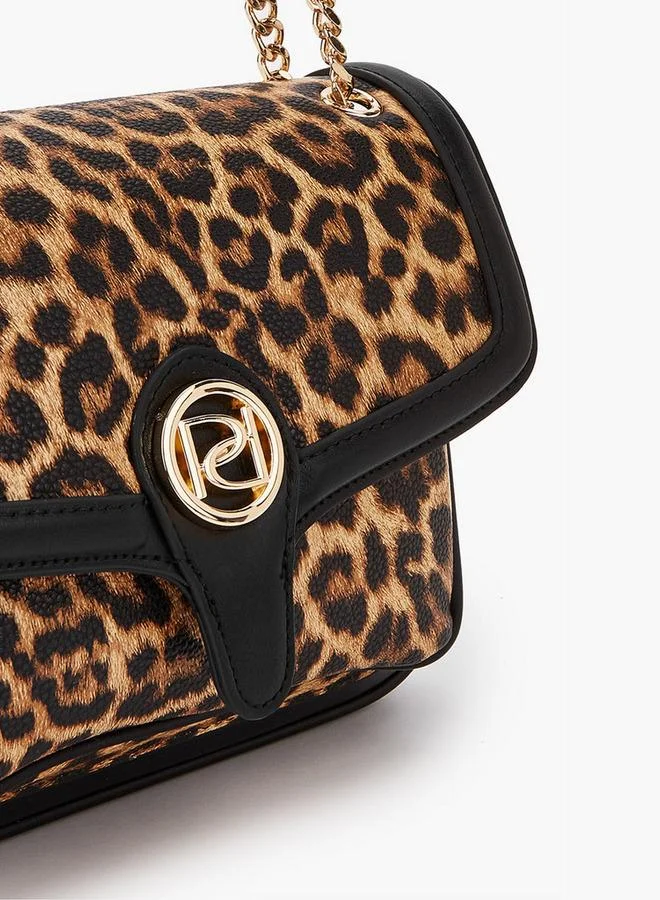 بابريكا Animal Print Crossbody Bag with Chain Strap and Flap Closure
