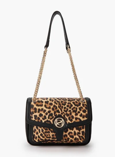 بابريكا Animal Print Crossbody Bag with Chain Strap and Flap Closure