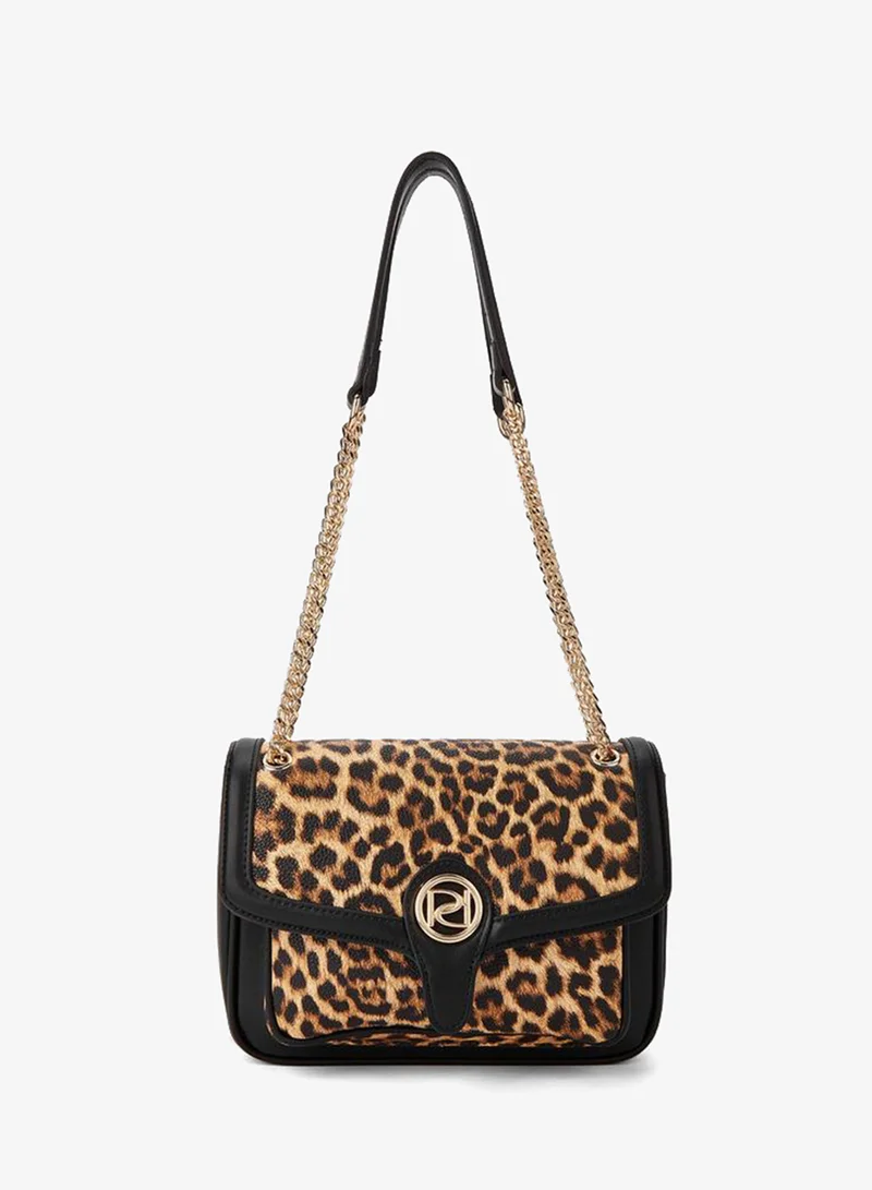 Paprika Animal Print Crossbody Bag with Chain Strap and Flap Closure
