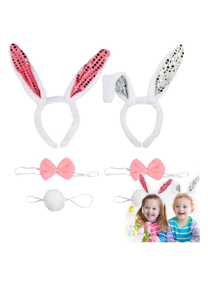 Excefore 2 Pcs Bunny Ears Headband, Rabbit Tail and Bow Tie, Cosplay Costume Party Bunny Ear Costume Set  - Image 1