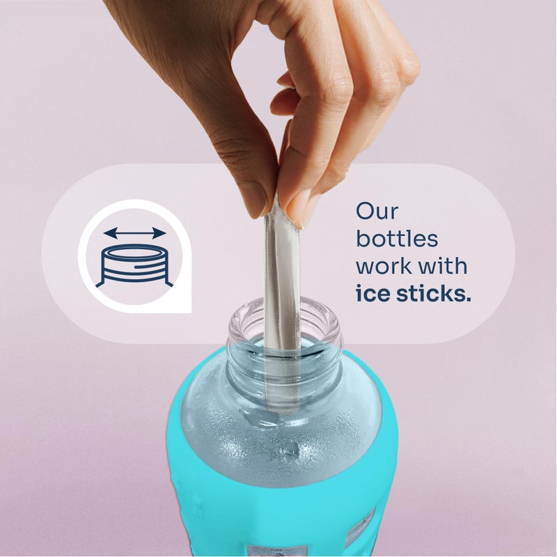 purifyou 40oz / 32oz / 22oz / 12oz Borosilicate Glass Water Bottle with Time & Volume Markers, Silicone Sleeve, Stainless Steel Lid | Reusable Glass Bottle for Water & Juice (32oz Aqua Blue) - Image 5