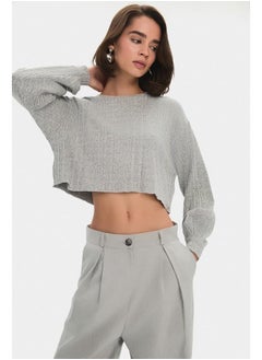 JUNE June Women Viscose Blend Balloon Sleeve Knitwear Sweater Grey  - Image 4