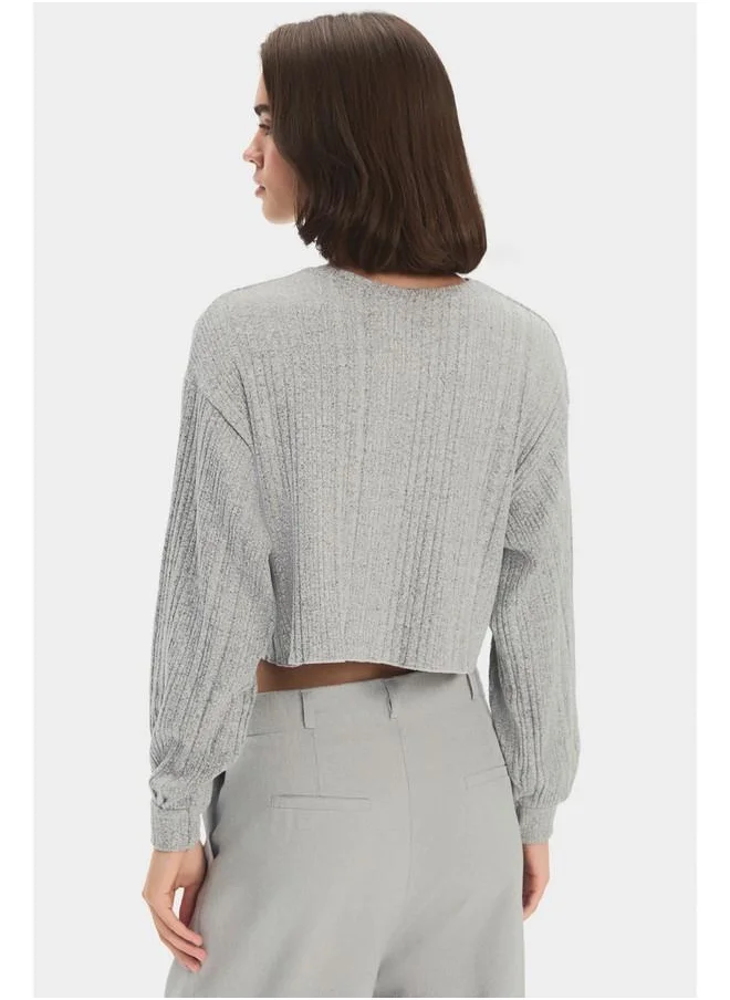 جون June Women Viscose Blend Balloon Sleeve Knitwear Sweater Grey