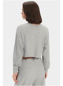JUNE June Women Viscose Blend Balloon Sleeve Knitwear Sweater Grey  - Image 2