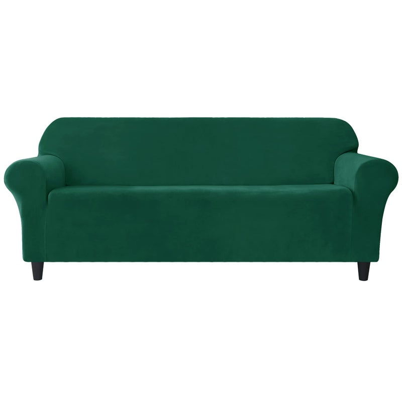 Stretch Sofa Slipcover Soft Thick Velvet Couch Sofa Cover Furniture Protector with Elastic Bottom for Pets  Kids Green L